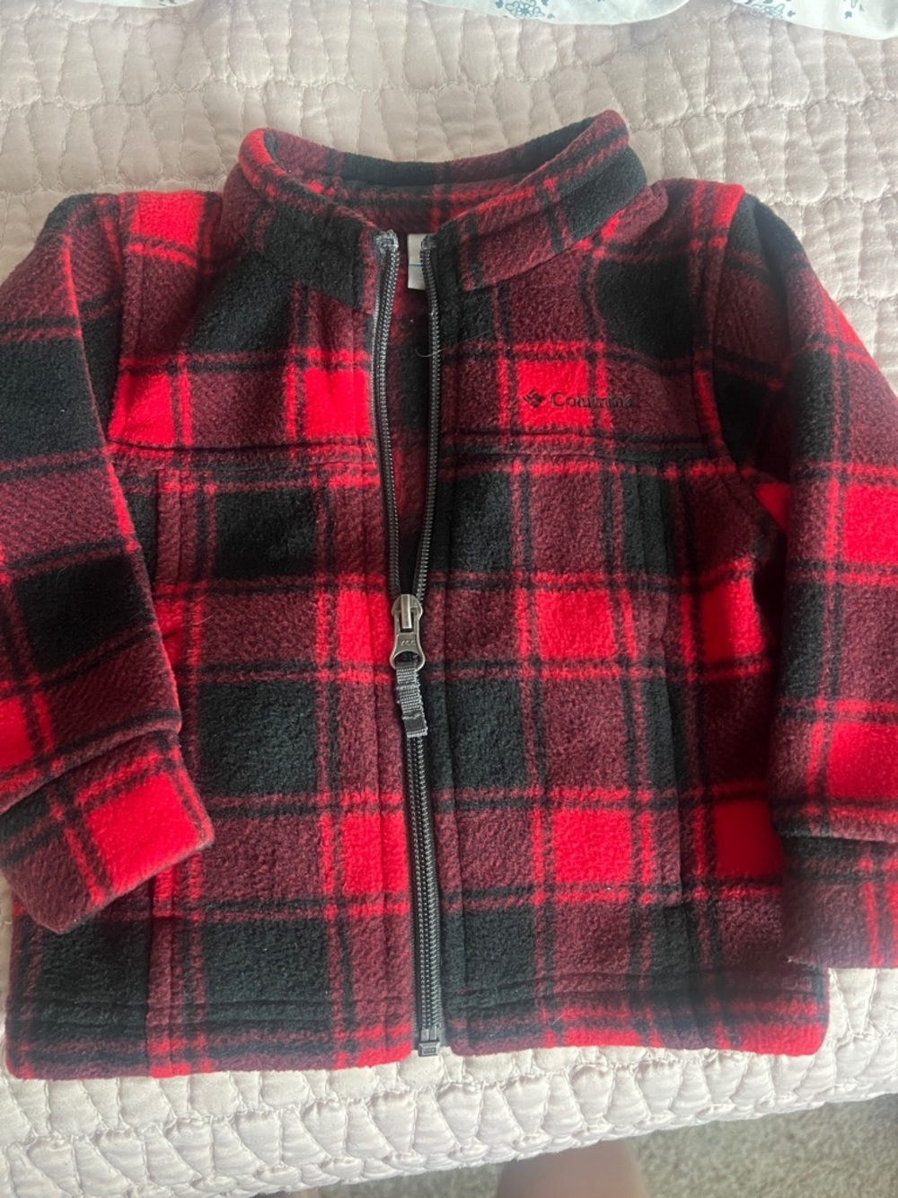 Columbia Red & Black Plaid Kids Fleece Jacket 3-6 months
